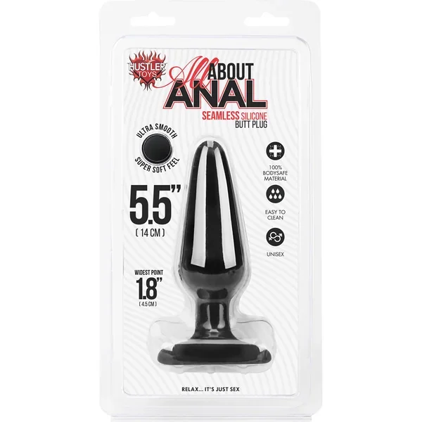 Hustler All About Anal Seamless Silicone Butt Plug Black 5.5 Inch