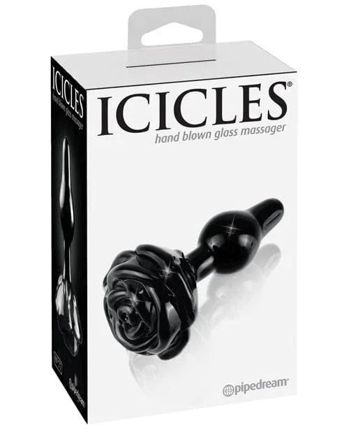 Icicles No. 77 Hand Blown Glass Rose Butt Plug – Black