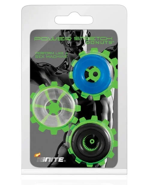 Ignite Power Stretch Donuts Cockrings – Pack Of 3 Black-clear-blue