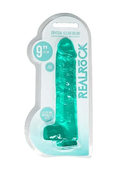 Introducing the Realrock Dildo with Balls 9 inches Turquoise Green – Experience Realism Like Never Before!
