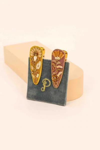 Jeweled Dusk Floral Hair Clips – Petal/Sage