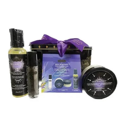 Kama Sutra Sex Magnet Blue Lotus Gift Set – Pheromone Fragrance, Massage Oil & Candle