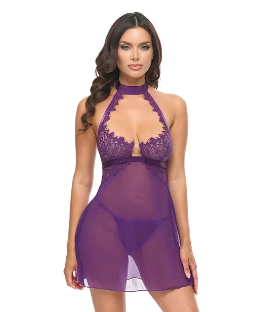 Kennedy Lace and Mesh Babydoll w/G-String 2 pc Set – Purple LG
