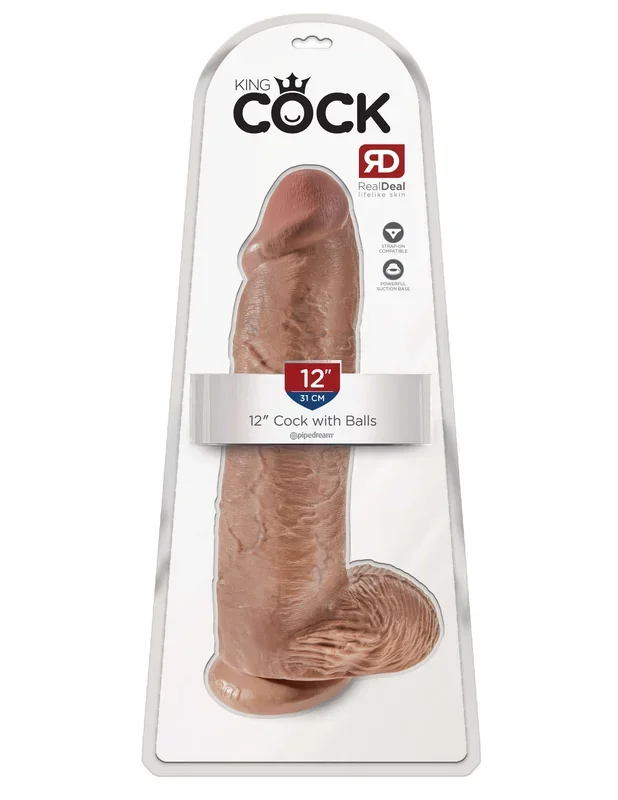 King Cock 12-Inch Tan Dildo with Balls – Realistic and Harness Compatible