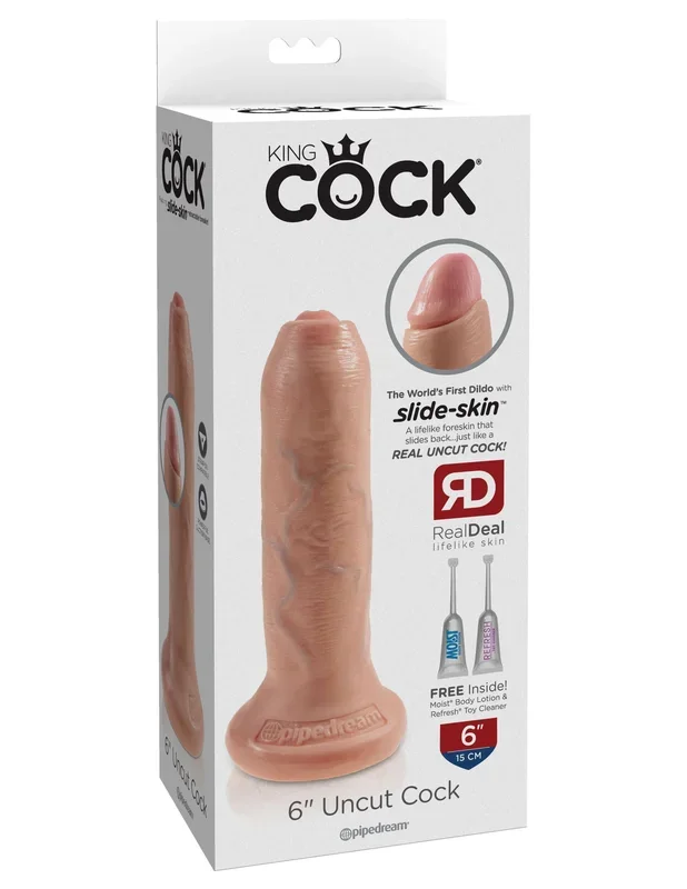 King Cock 6 inches Uncut Cock – Realistic Dildo with Movable Foreskin for Lifelike Pleasure