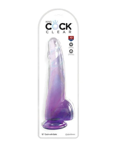King Cock Clear Cock 10-inch Dildo with Balls in Purple by Pipedream Products