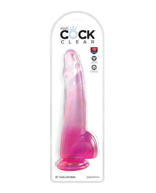 King Cock Clear Cock (10 inches) with Balls in Pink – A Pipedream Product