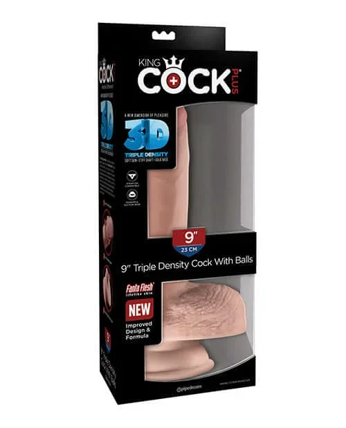 King Cock Triple Density 9 inches Cock with Balls Beige Dildo