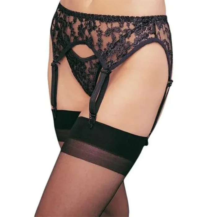 Lace Garterbelt and Thong – One Size – Black Black – One Size