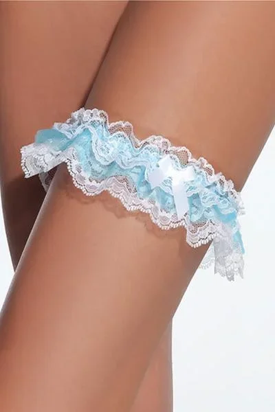 Lace Leg Garter – White & Blue – One Size