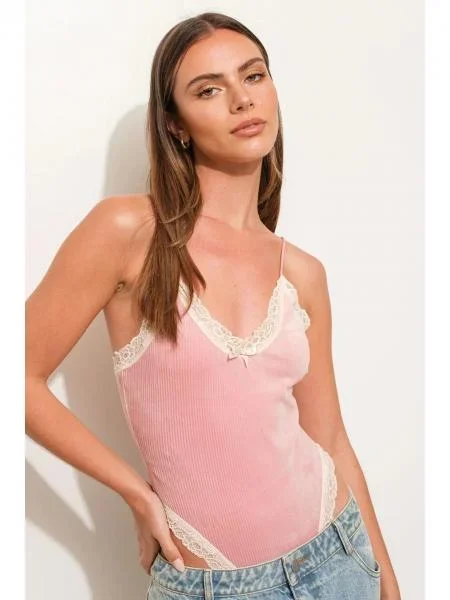 Lace Trim Body Suit – Rose –