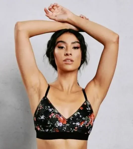 Lace V-Neck Bralette – Black Floral –