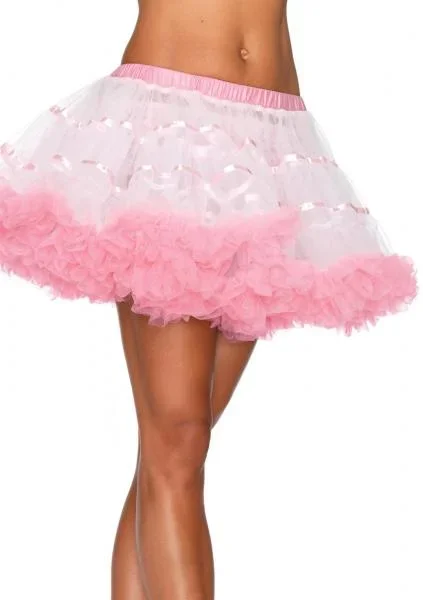 Layered Satin Striped Tulle Petticoat Skirt – White/Light Pink – One Size