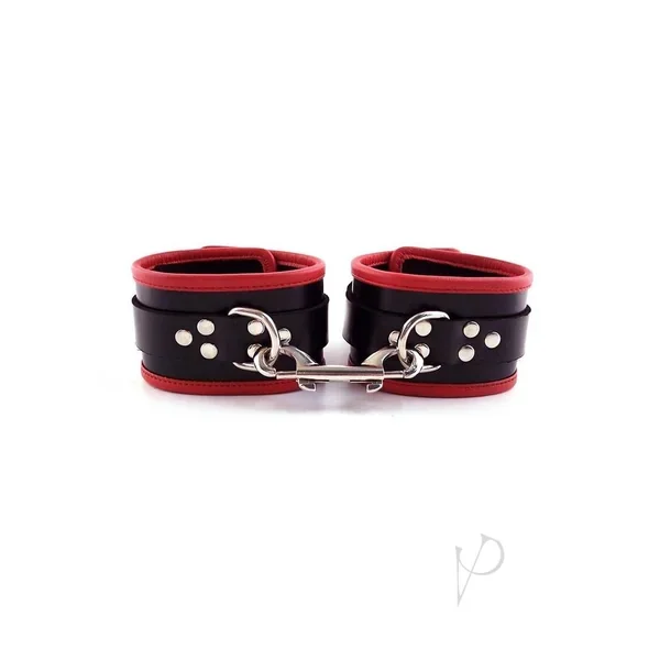 Leather Wrist Cuffs Black/red