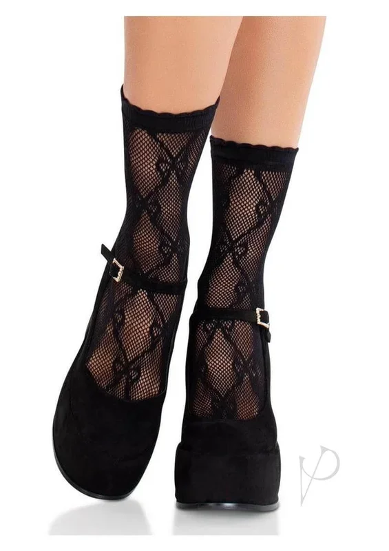 Leg Avenue Bow Net Anklets – Black – O/S