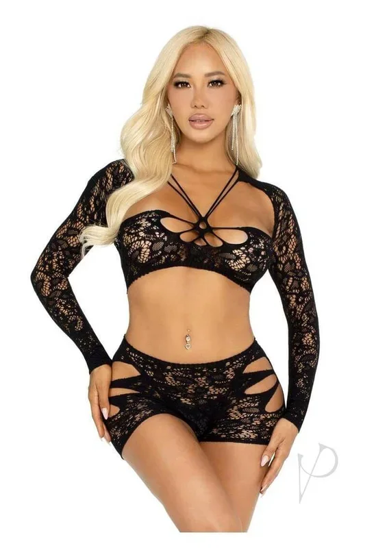 Leg Avenue Bra Top and Boy Shorts 2 Piece Black OS