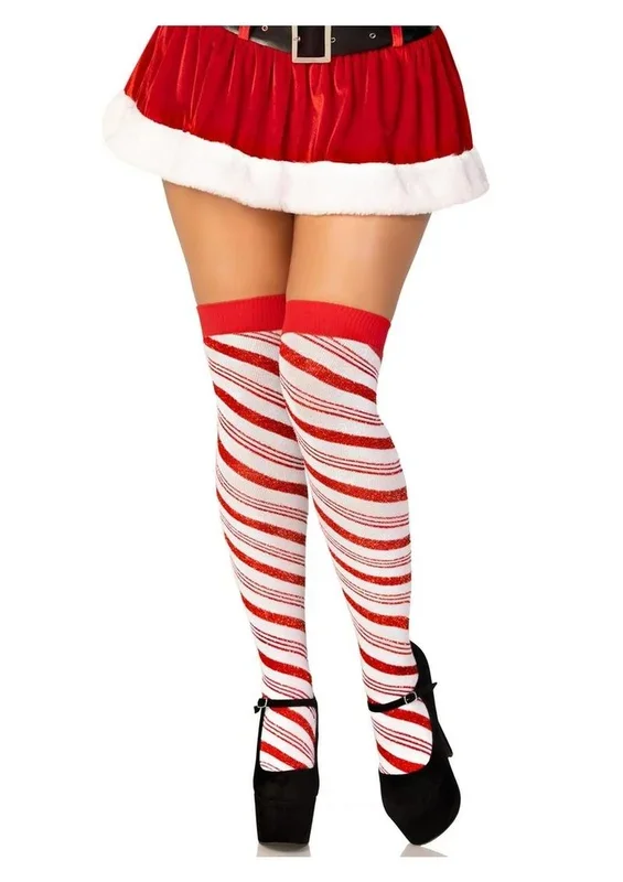 Leg Avenue Candy Cane Lurex Striped Over The Knee Socks