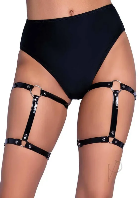 Leg Avenue Dual Strap Studded Thigh High Garters – O/S – Black