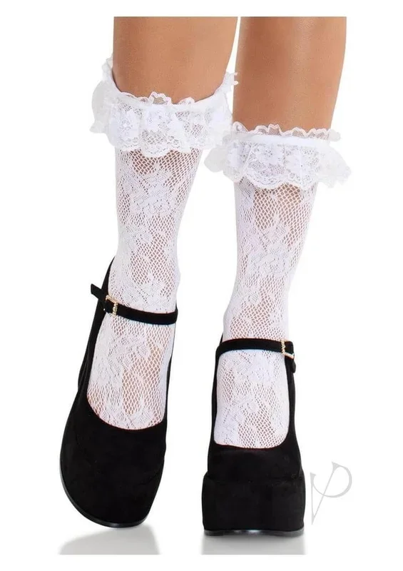 Leg Avenue Floral Lace Ruffle Top Anklets White OS