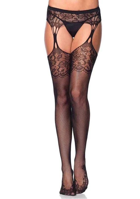 Leg Avenue Iris Fishnet With Garter (Black) – One Size Lingerie