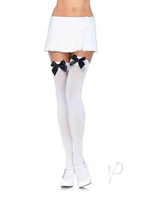 Leg Avenue Nylon Over The Knee with Bow OS White Black