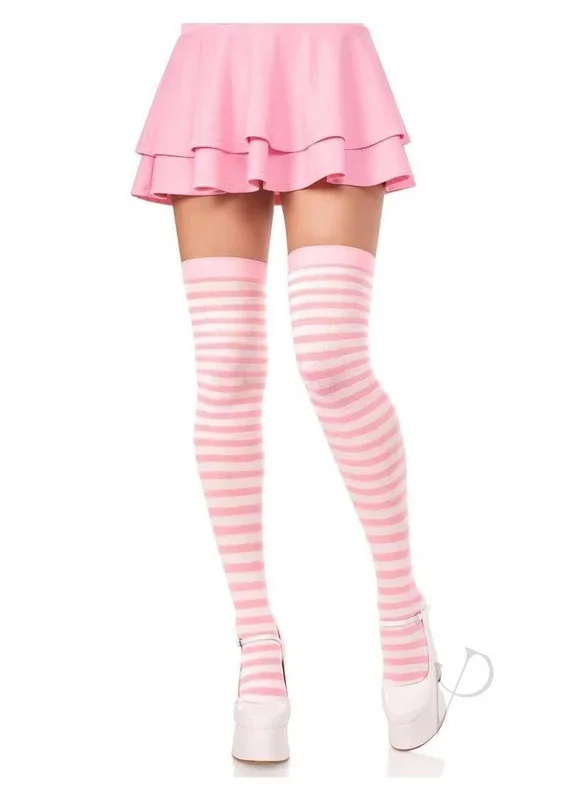 Leg Avenue Nylon Stocking with Stripe – White/Light Pink – O/S