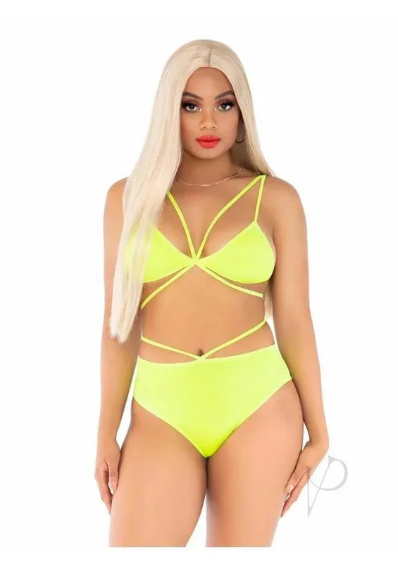 Leg Avenue Opaque Cage Strap Bra Top and Briefs Yellow OS