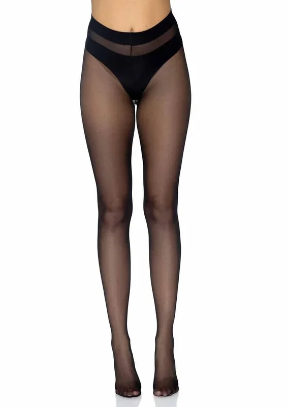 Leg Avenue Opaque Sheer to Waist Tights with Cotton Crotch