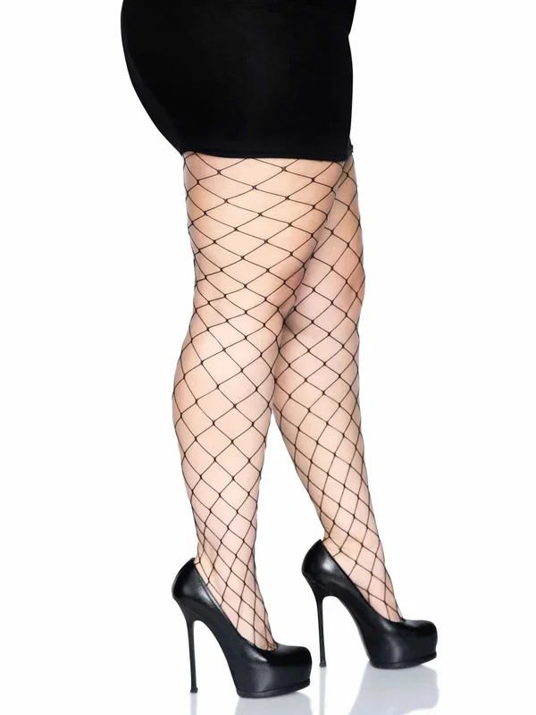 Leg Avenue Plus Size Fence Net Pantyhose Hosiery Black
