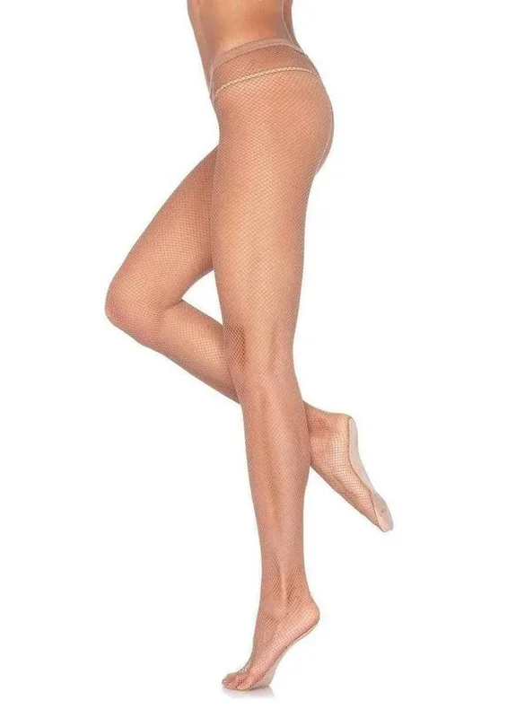 Leg Avenue Profesional Fishnet Tights with Nylon/Cotton Sole, No-Roll Waist Band – C/D – Light Toast