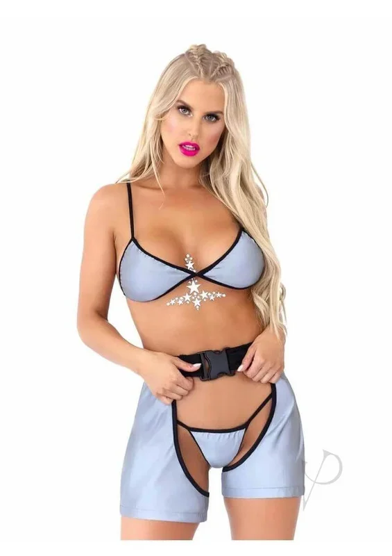 Leg Avenue Reflective Bikini Top G String Panty Sliver S M