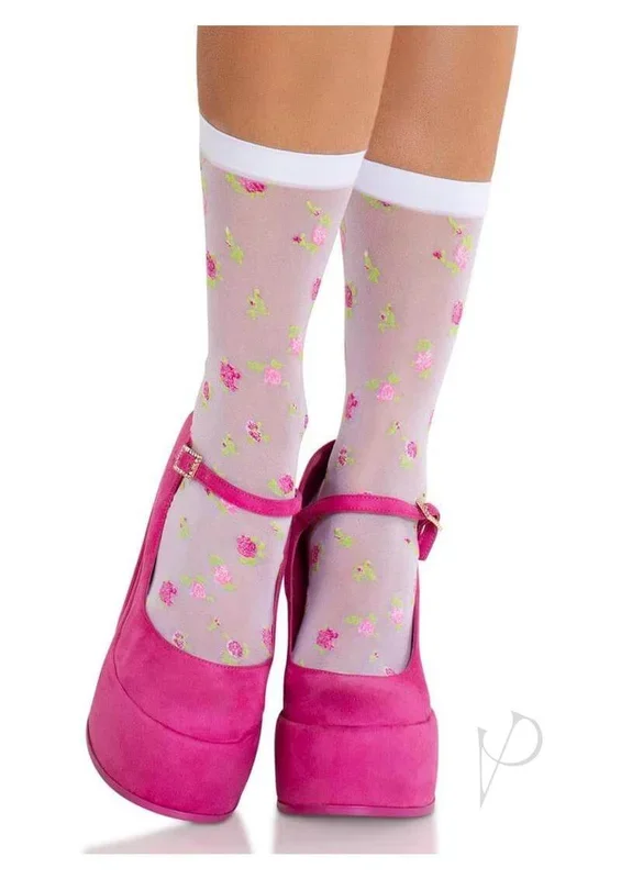 Leg Avenue Rosette Jacquard Spandex Sheer Anklets OS