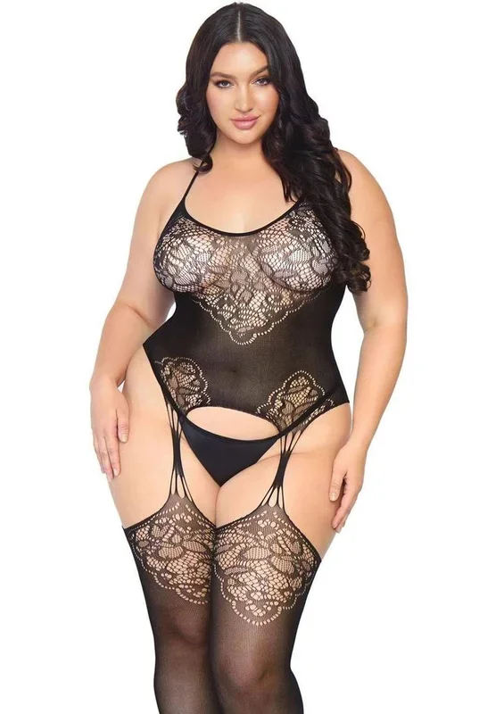 Leg Avenue Seamless Jacquard Lace Suspender Bodystocking