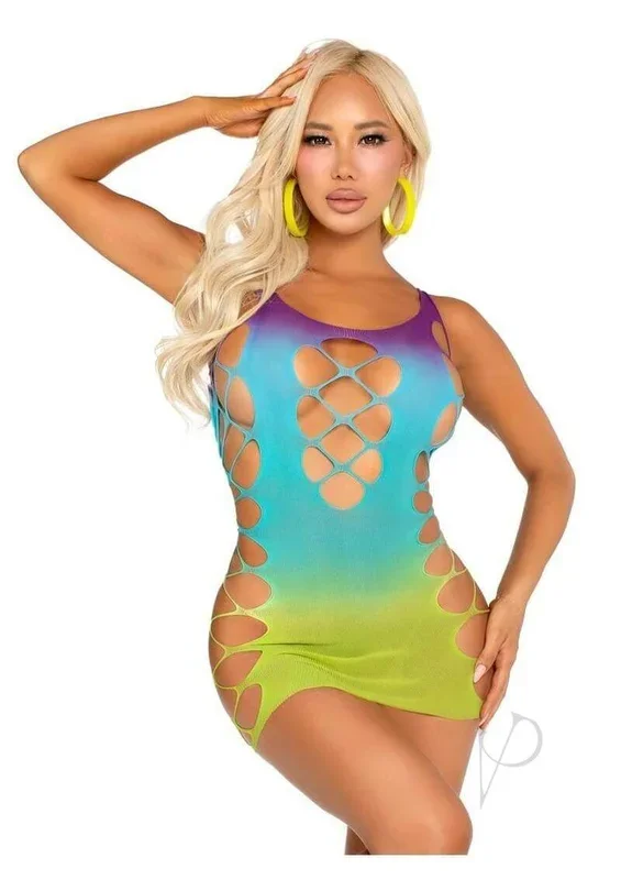 Leg Avenue Seamless Ombre Faux Lace Up Mini Dress Ocean OS