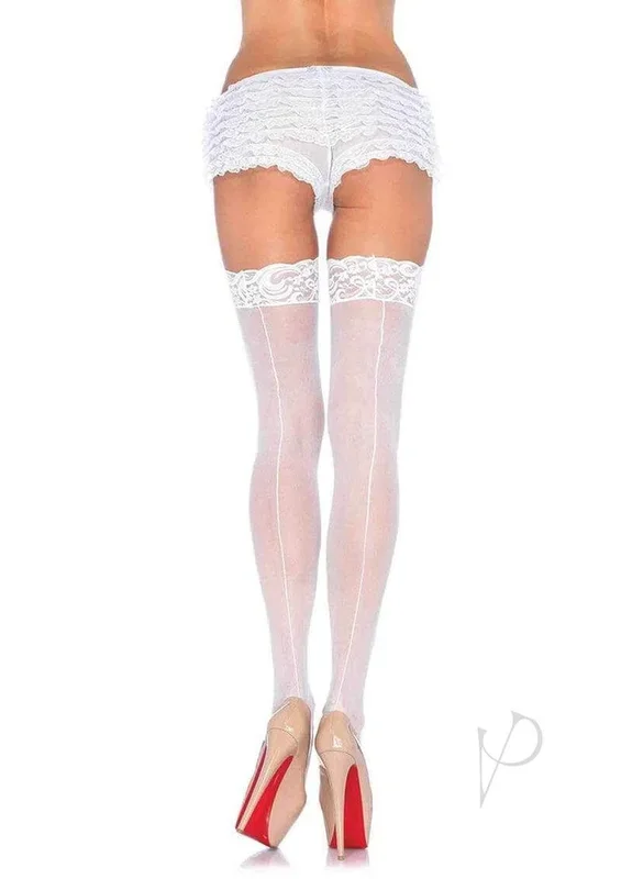 Leg Avenue Sheer Stocking with Backseam and Lace Top White