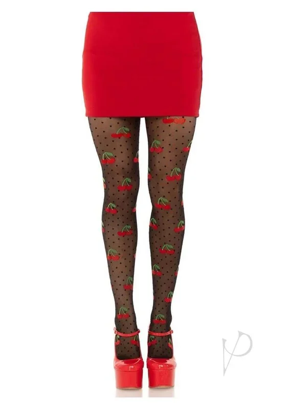 Leg Avenue Spandex Sheer Polka Dot Cherry Tights OS Black