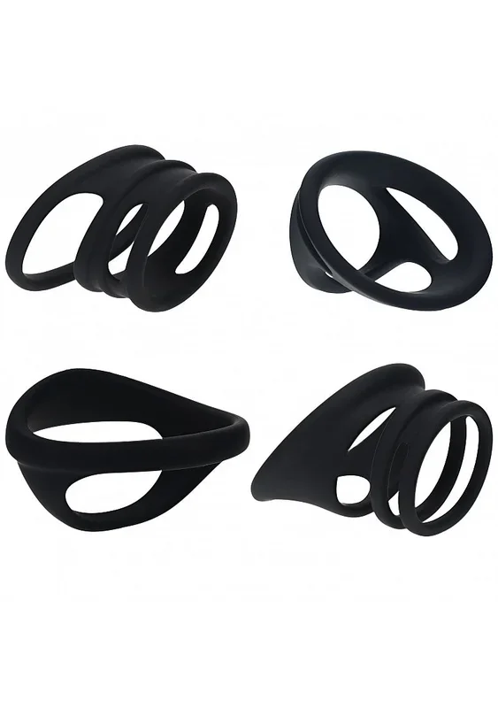 LEVELZ – Set of 4 Silicone Cock & Ball Rings – Black