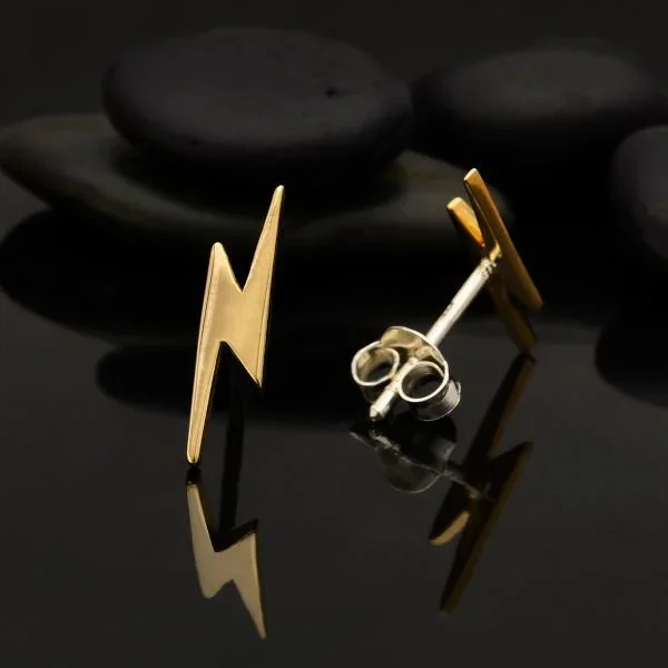 Lightning Bolt Post Earrings 14x4mm – Bronze