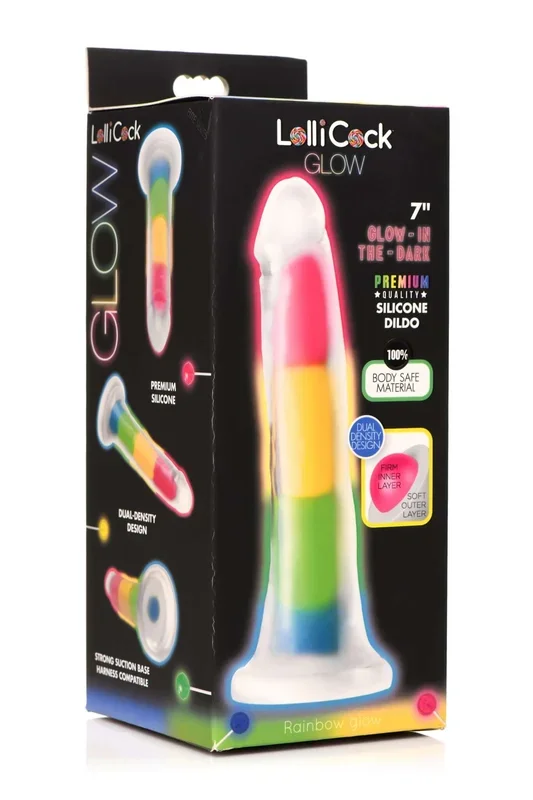 Lollicock 7 inches Glow In The Dark Rainbow Silicone Dildo