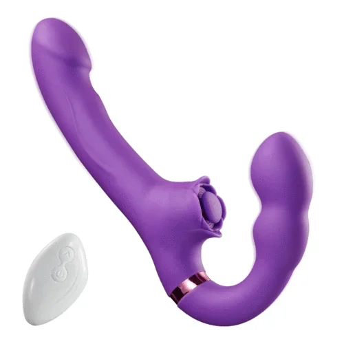 Loria – for Couples 10 Tapping & Vibrating G-spot Clit Stimulator Strapless Double-ended Remote Control Dildo
