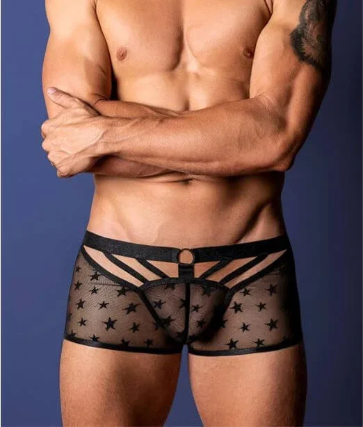 Love Star Male Short with Ring Black Medium Male Power Lingerie