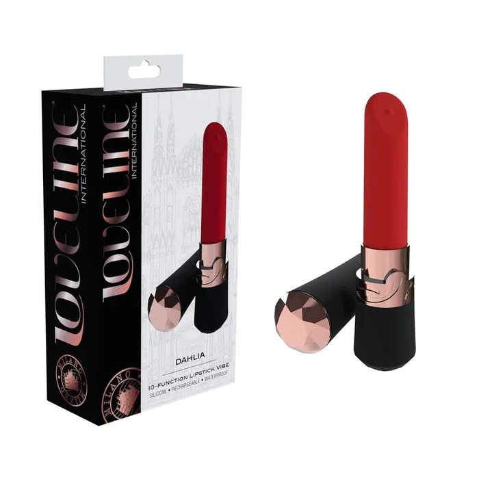 LOVELINE Dahlia – Black – Black/Red 12.5 cm USB Rechargeable Lipstick Vibrator