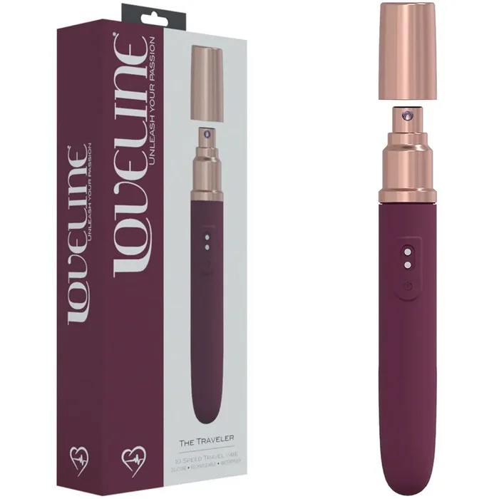 LOVELINE The Traveler – Burgundy – Burgundy 17.6 cm USB Rechargeable Vibrator with Lube Applicator