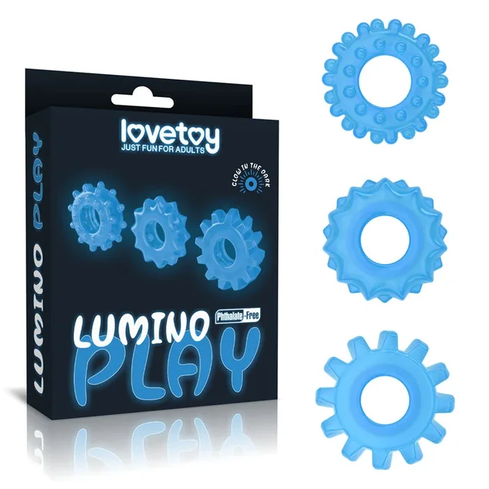 Lumino Play Penis Rings 3 Pack – Glow in the Dark Blue Cock Rings – Set of 3