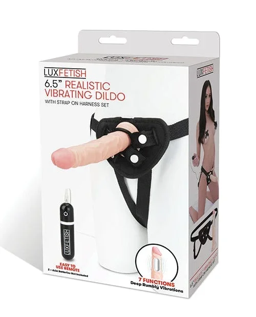 Lux Fetish 6.5″ Realistic Vibrating Dildo with Strap On Harness Set