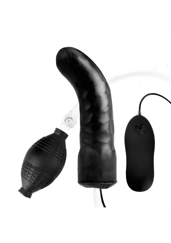 Lux Fetish Latex Inflatable Vibrating Curvd Dildo with Wired Remote Control