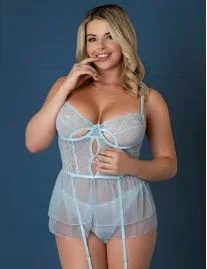 Magic Silk Blue Sky Flirty Slip Baby Doll with Garters & Thong Queen