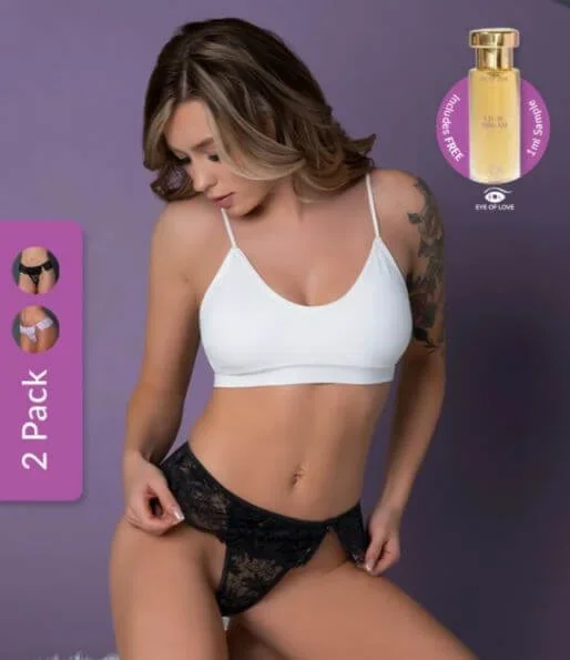 Magic Silk Pheromone Panties Flutter Thong 2-Pack Lilac/Black L/XL