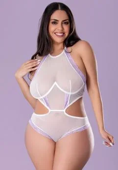 Magic Silk Sheer Passion Halter Teddy White 2 XL