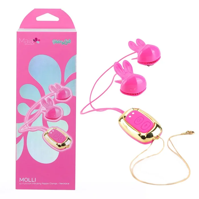 Maia MOLLI – Pink – Pink USB Rechargeable Vibrating Nipple Clamps & Necklace
